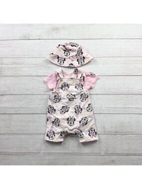 Disney Baby Minnie Mouse 3 Piece Outfit Set Bodysuit Overalls Hat 6-9 Months